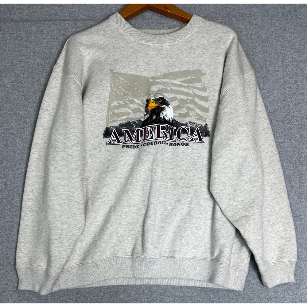 Croft & Barrow Sweatshirt Mens L Gray America Eagle Flag Graphic Embroidery